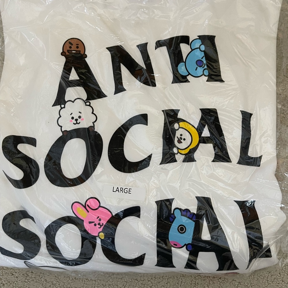 Antisocial social club BT21 brand new white large hoodie BTS